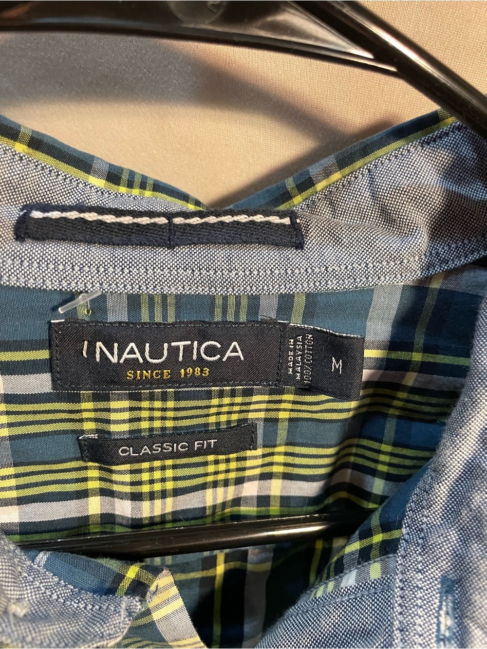 Nautica Men's Plaid Button-Down Shirt - Blue & Lime